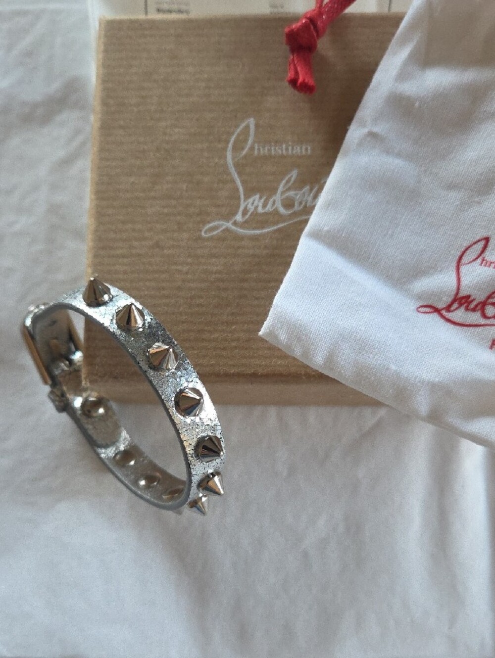 Christian Louboutin Silver Leather Spike Bracelet - Picture 4 of 14
